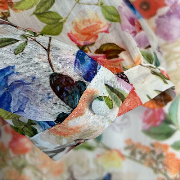 Womens Floral Butterfly Tunic Top Size XL Pullover Long Sleeve Fairy Cottage - Picture 6 of 13